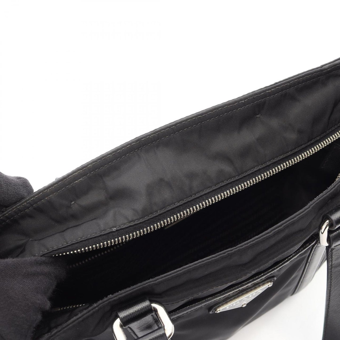 Prada Tote Black Nylon Saffiano Leather Triangle Logo Mini — view 9