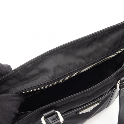 Prada Tote Black Nylon Saffiano Leather Triangle Logo Mini — view 9