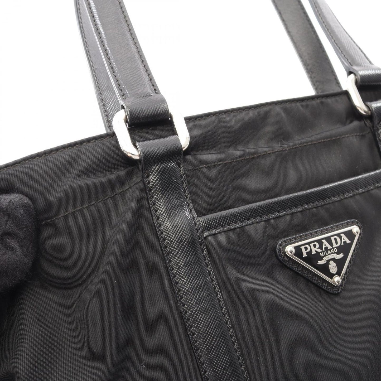 Prada Tote Black Nylon Saffiano Leather Triangle Logo Mini — view 8