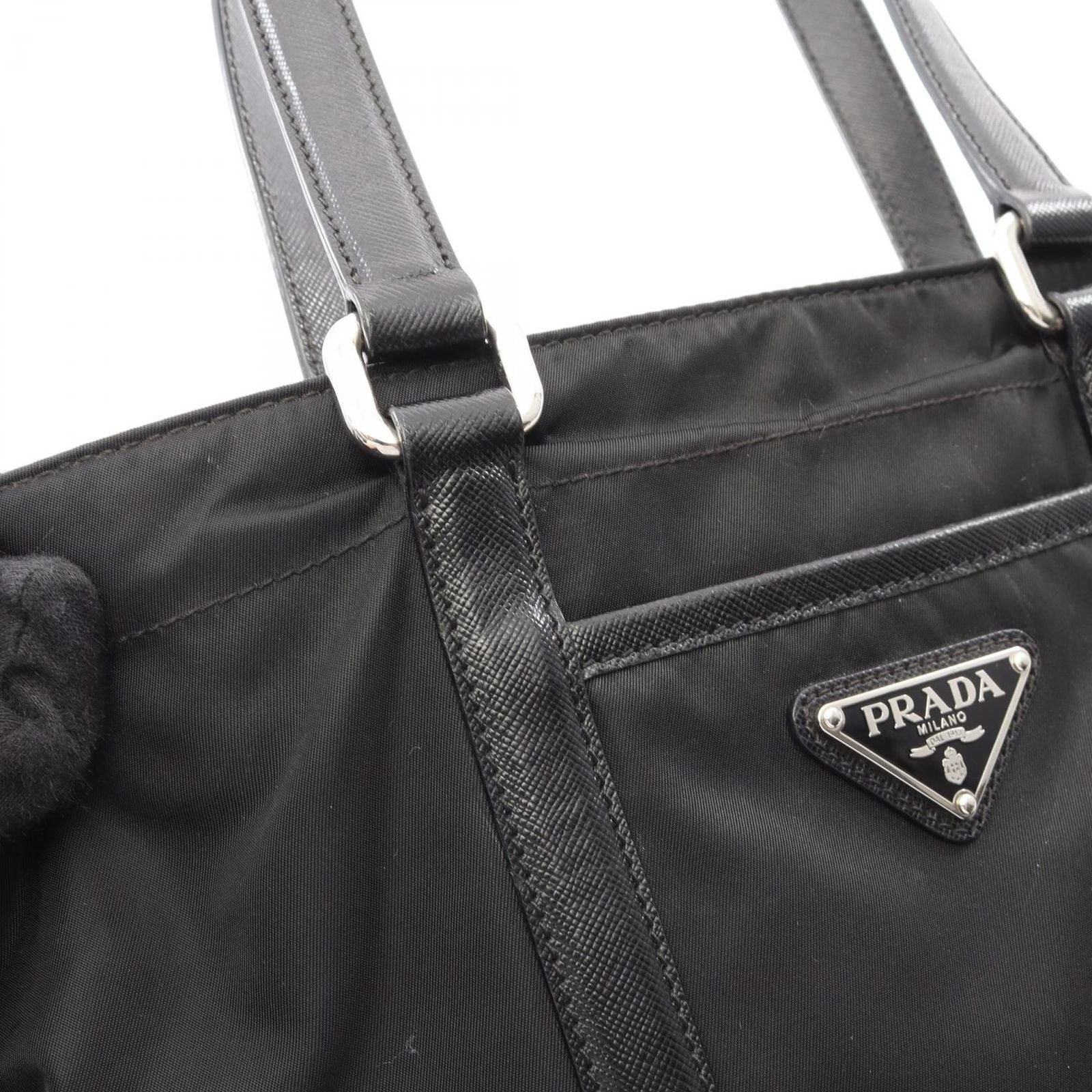 Prada Tote Black Nylon Saffiano Leather Triangle Logo Mini — view 8