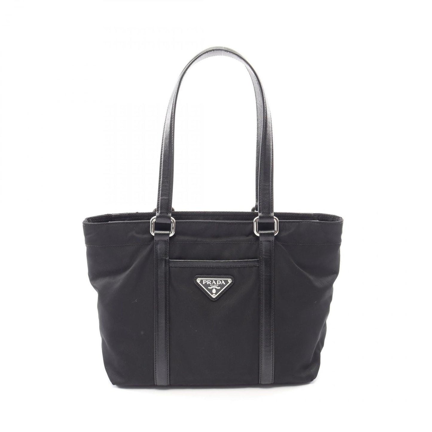 Prada Tote Black Nylon Saffiano Leather Triangle Logo Mini