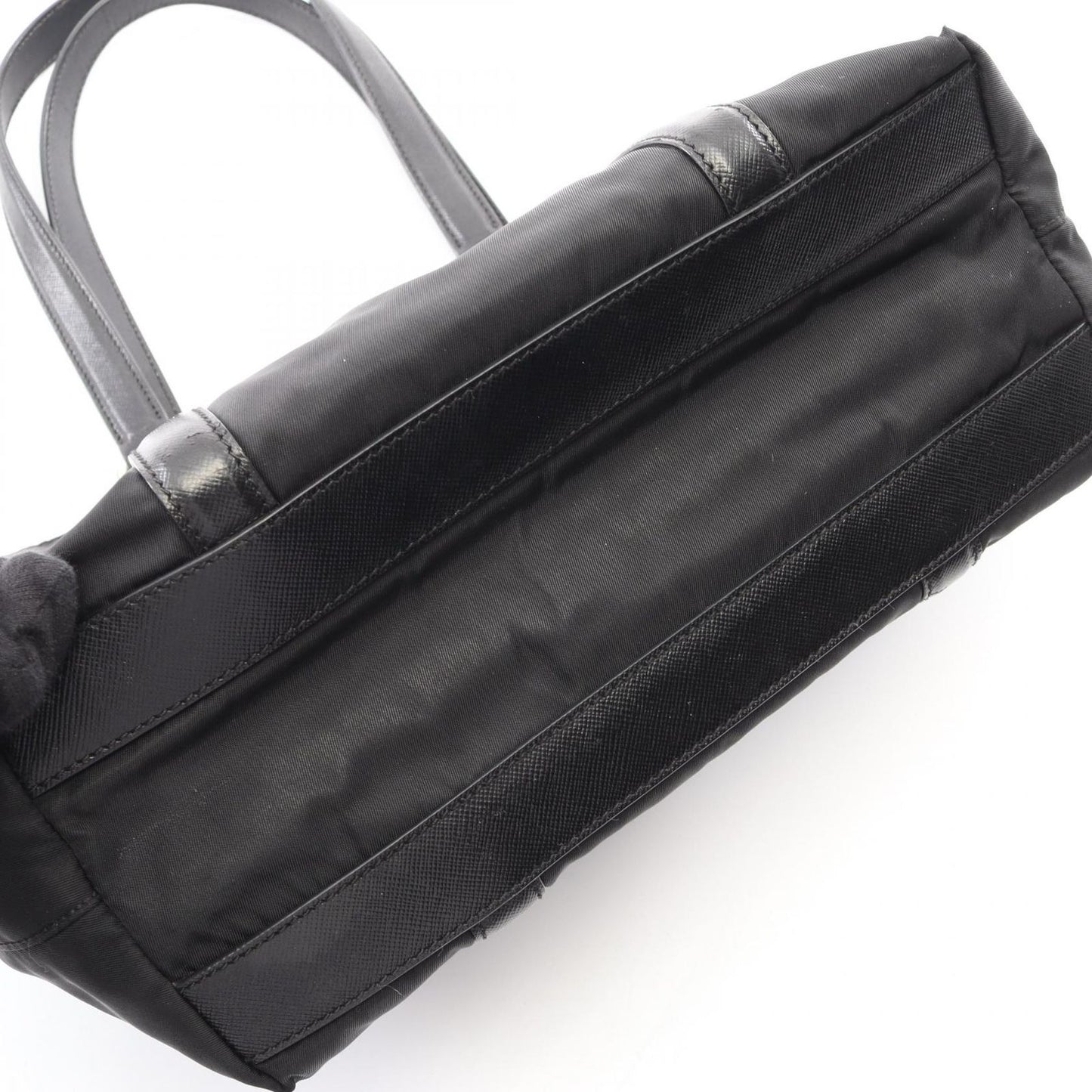 Prada Tote Black Nylon Saffiano Leather Triangle Logo Mini — view 7