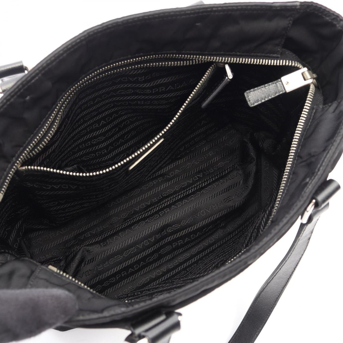Prada Tote Black Nylon Saffiano Leather Triangle Logo Mini — view 3