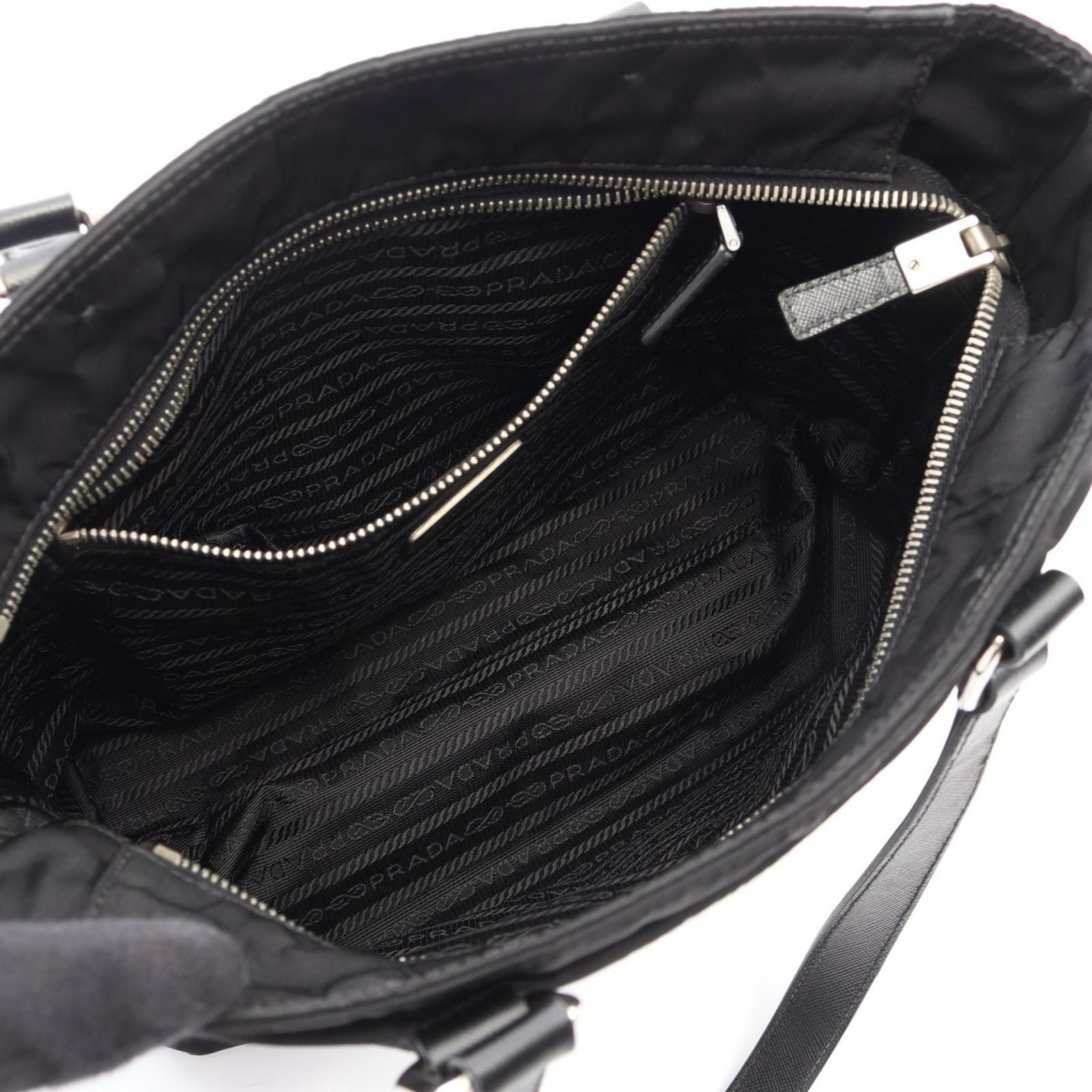Prada Tote Black Nylon Saffiano Leather Triangle Logo Mini — view 3