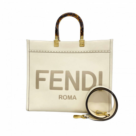 Fendi Handbag Sunshine Leather Ivory Gold 2-Way Bag