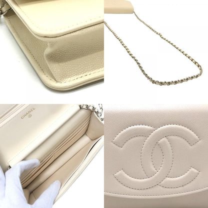 Chanel Shoulder Bag CC Logo Caviar Leather Cream White — view 7