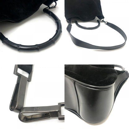 Gucci Shoulder Bag Bamboo Leather Suede Black — view 7