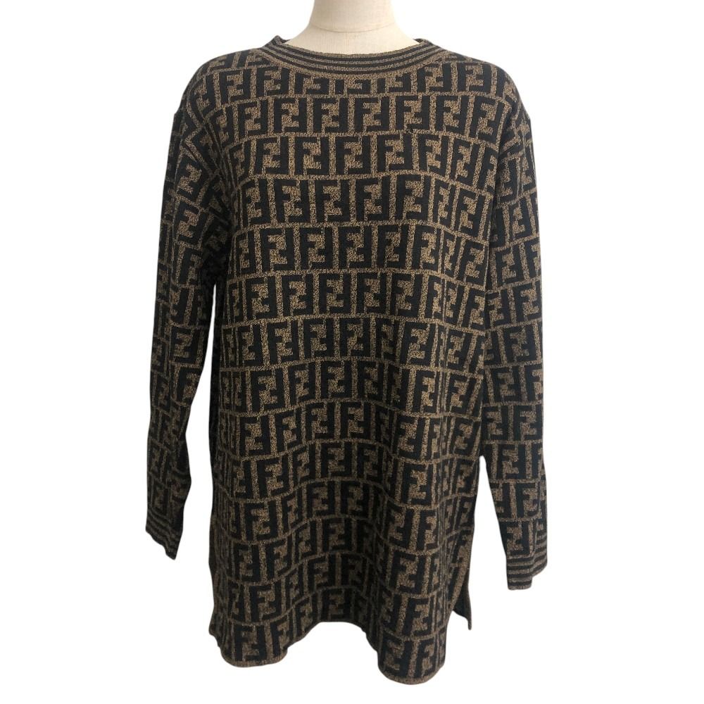 Fendi Sweater Zucca Pattern Wool Brown