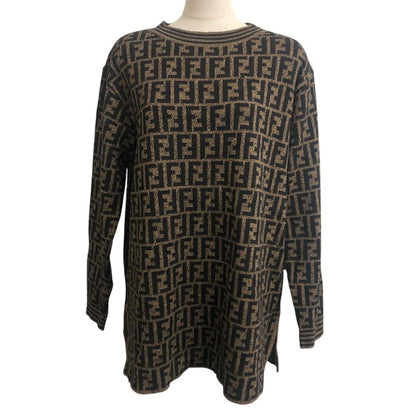 Fendi Sweater Zucca Pattern Wool Brown