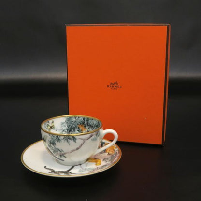 Hermes Red Roadside Sketch Tea Cup & Saucer