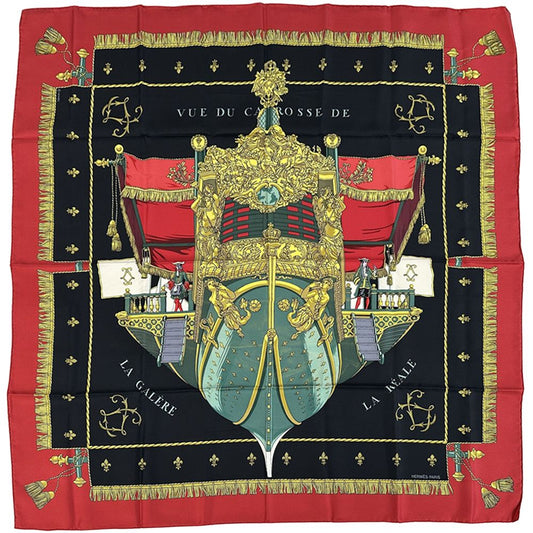 Hermes Scarf Carre 90 Vue du Carrosse de la Reale Queen's Coronation Silk Black