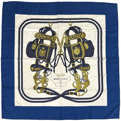 Hermes Scarf Carre 90 Brides de Gala Ceremony Bridle Silk Blue Horse Tackle