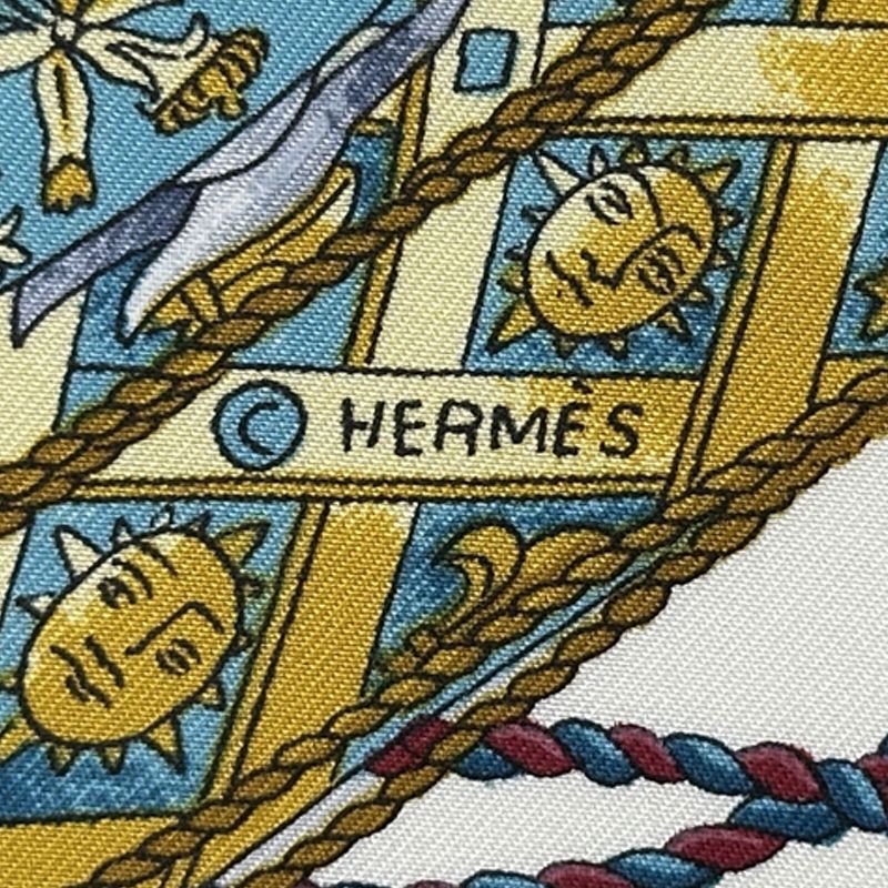 Hermes Scarf Carre 90 les Tambours Taiko Drum Silk Navy Multicolor Musical — view 4