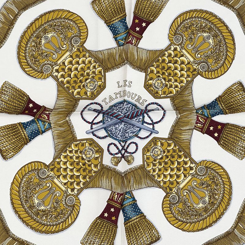 Hermes Scarf Carre 90 les Tambours Taiko Drum Silk Navy Multicolor Musical — view 2
