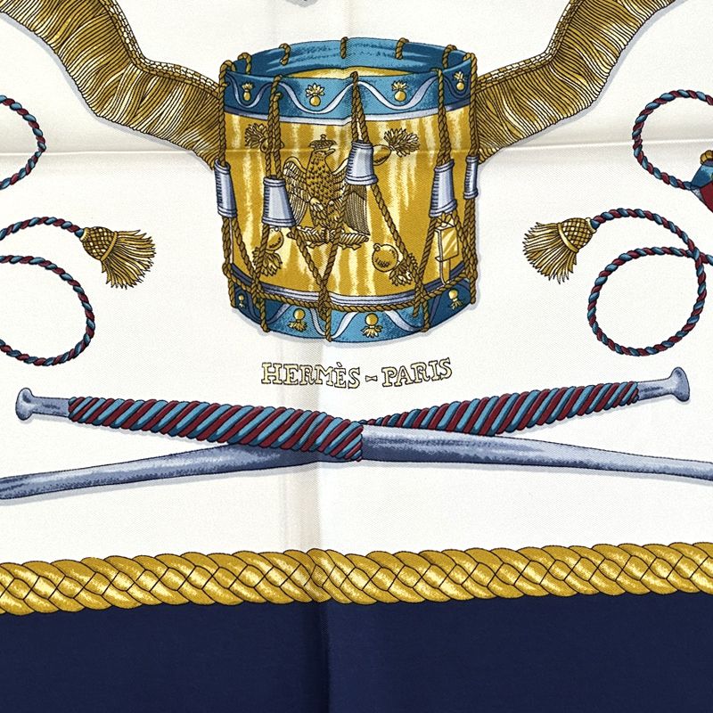 Hermes Scarf Carre 90 les Tambours Taiko Drum Silk Navy Multicolor Musical — view 3