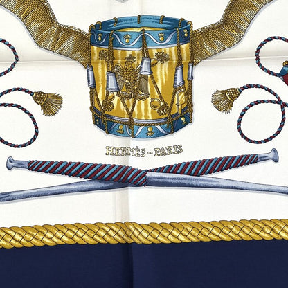Hermes Scarf Carre 90 les Tambours Taiko Drum Silk Navy Multicolor Musical — view 3