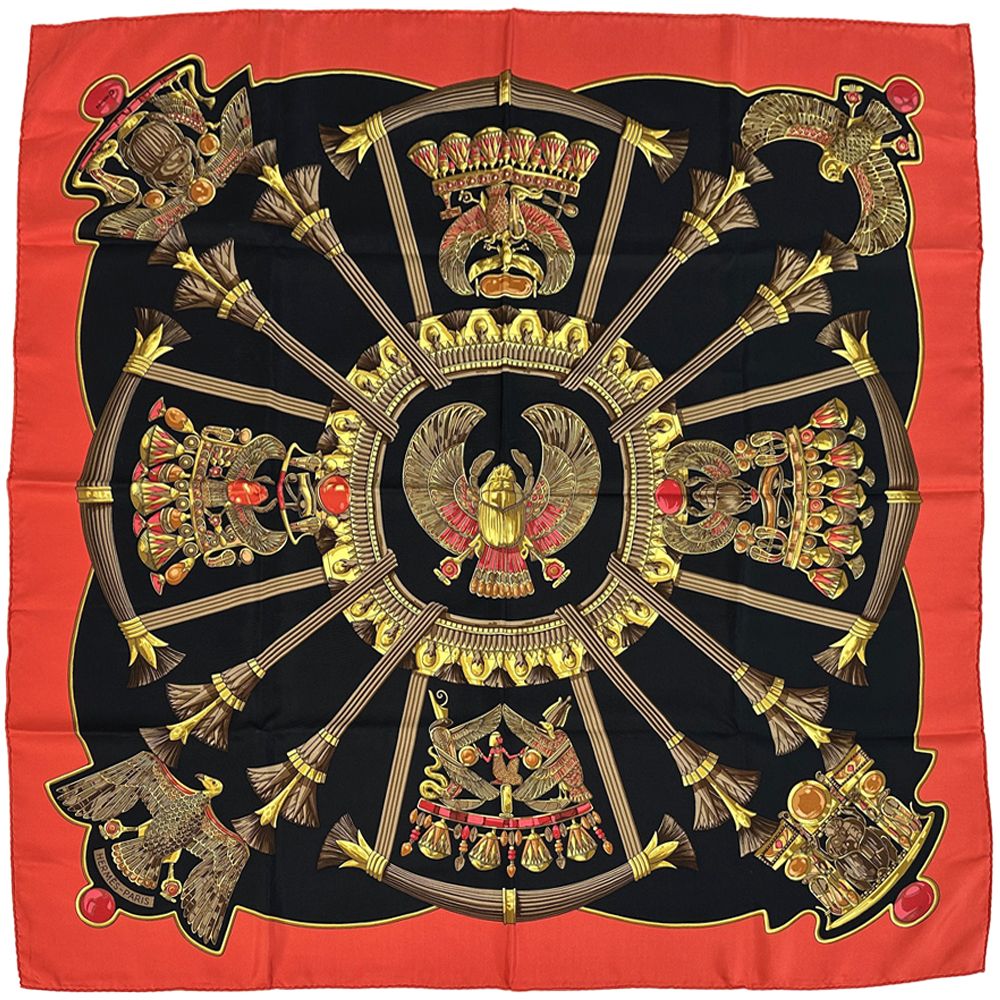 Hermes Scarf Carre 90 Caty Ancient Egypt Silk Red Black Scarab Bird Animal