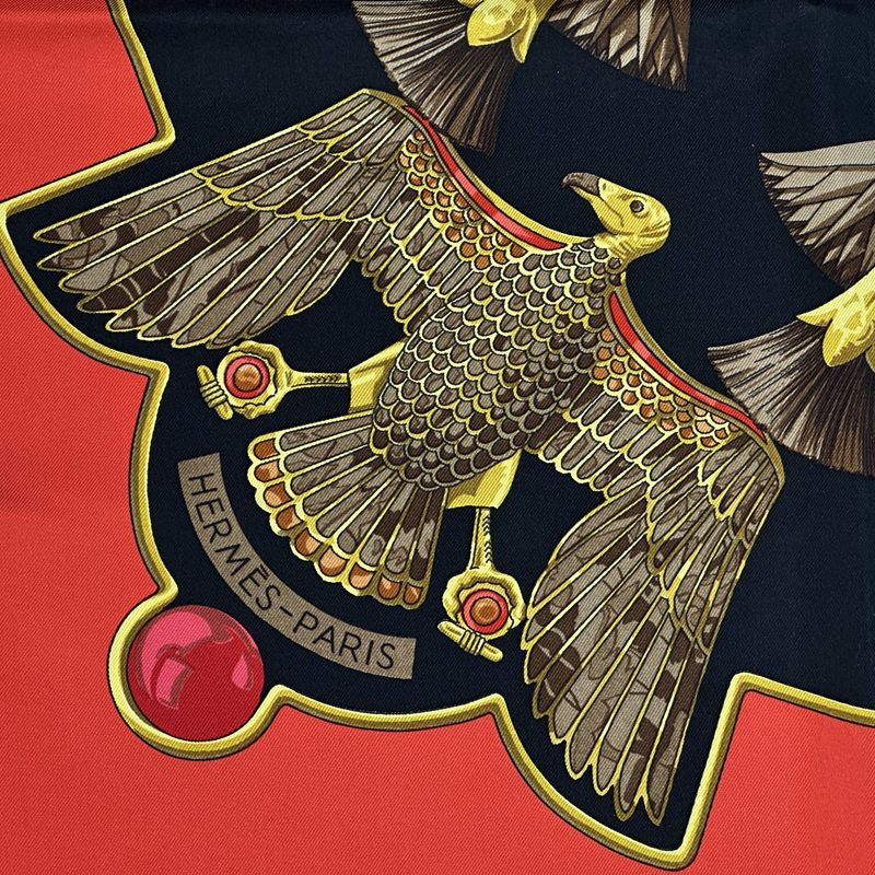Hermes Scarf Carre 90 Caty Ancient Egypt Silk Red Black Scarab Bird Animal — view 3