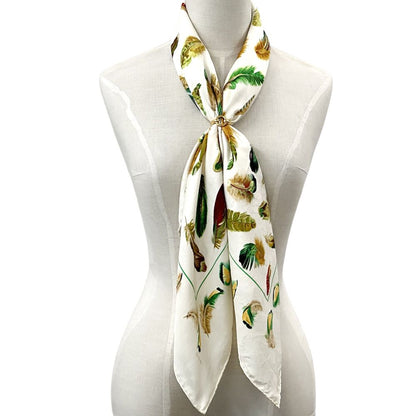 Hermes Scarf Carre 90 Plumes Par Henride Linares Feather Silk White Cream Large — view 5