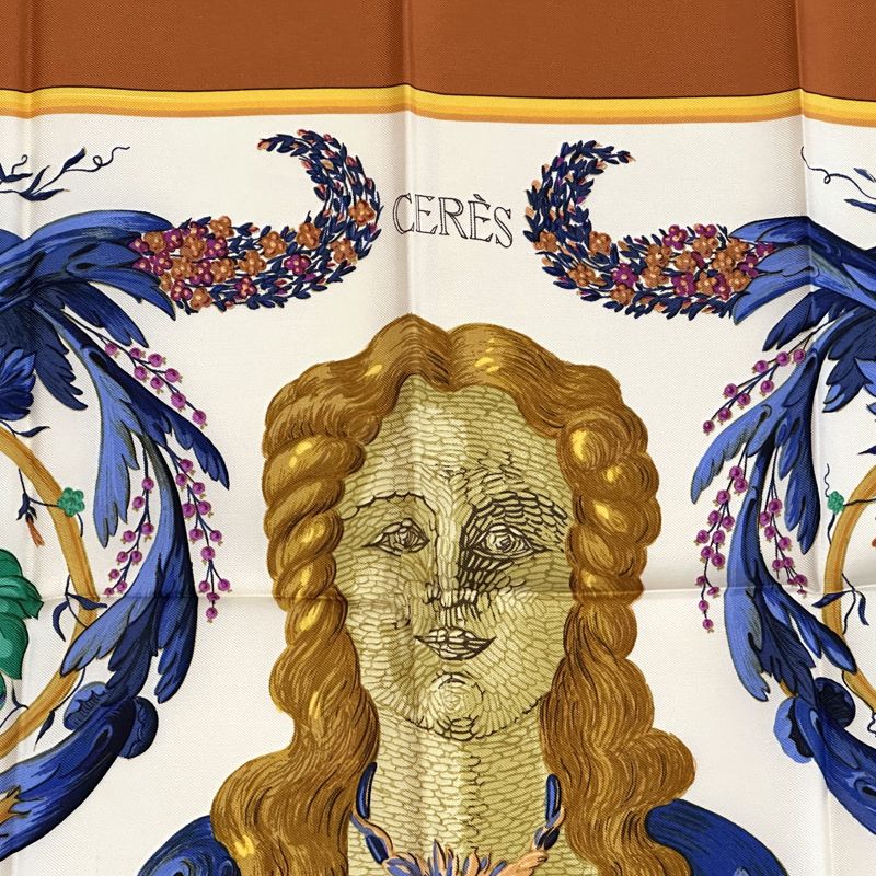 Hermes Scarf Carre 90 Ceres Goddess Silk Orange Multicolor Large — view 2