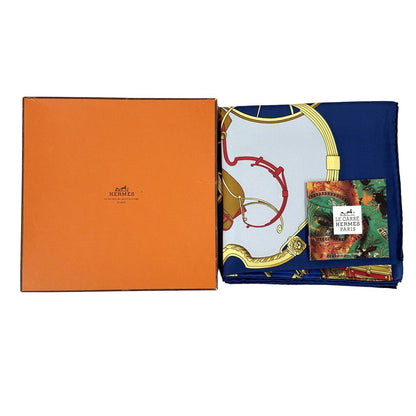 Hermes Scarf Carre 90 Spring Silk Navy Blue Multicolor Carriage Large — view 5