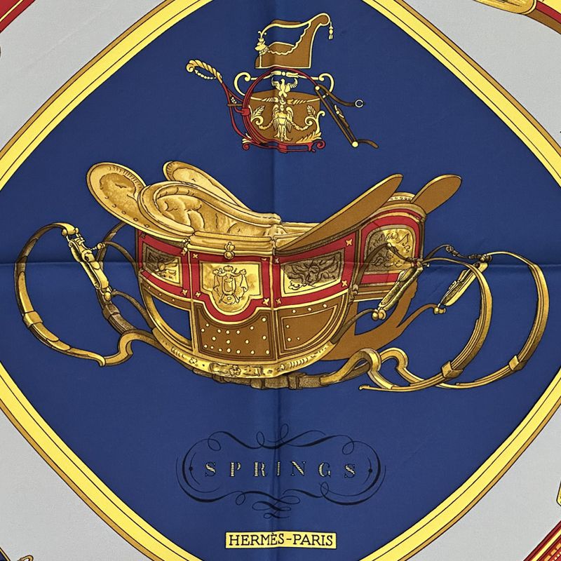 Hermes Scarf Carre 90 Spring Silk Navy Blue Multicolor Carriage Large — view 2