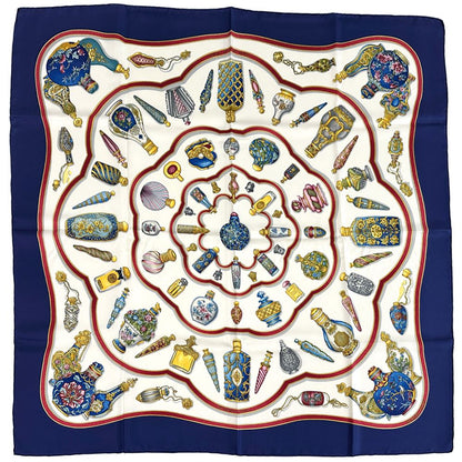 Hermes Scarf Carre 90 Qu'importe le Flacon Perfume Bottle Silk Navy Multicolor