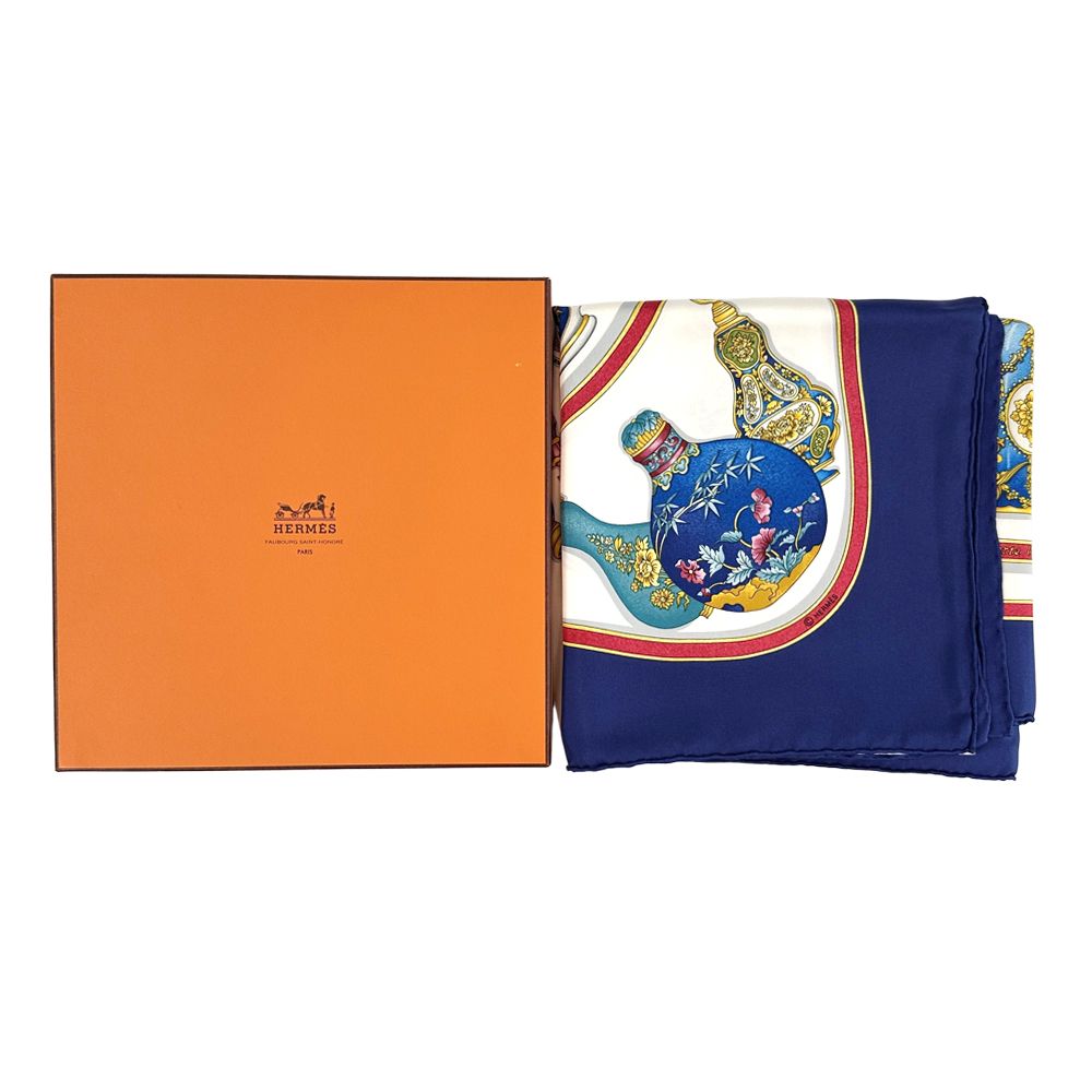 Hermes Scarf Carre 90 Qu'importe le Flacon Perfume Bottle Silk Navy Multicolor — view 6