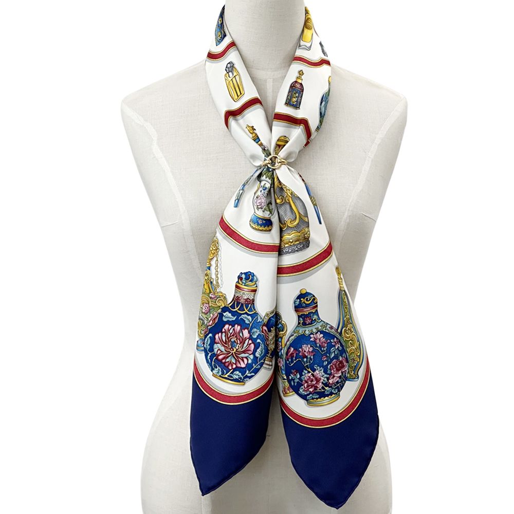 Hermes Scarf Carre 90 Qu'importe le Flacon Perfume Bottle Silk Navy Multicolor — view 7