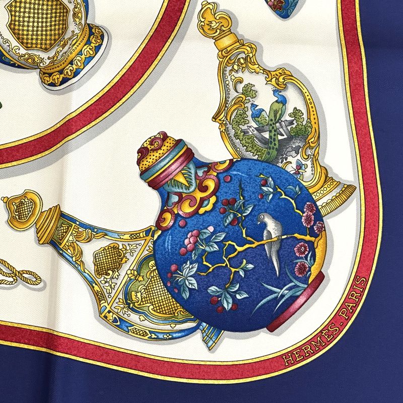 Hermes Scarf Carre 90 Qu'importe le Flacon Perfume Bottle Silk Navy Multicolor — view 3