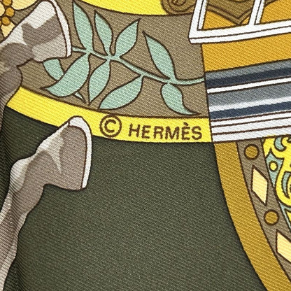 Hermes Scarf Carre 90 in Salzburg Silk Khaki Green Yellow Multicolor Musical — view 6