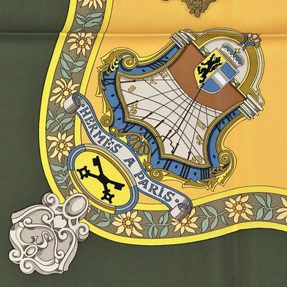 Hermes Scarf Carre 90 in Salzburg Silk Khaki Green Yellow Multicolor Musical — view 5