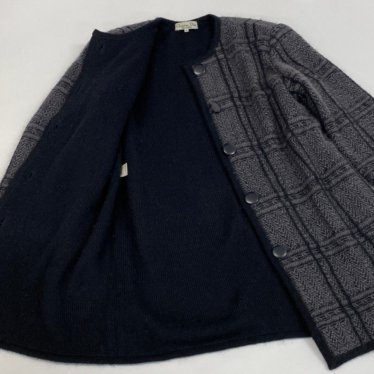 Dior Long Sleeve Knit Cardigan Length All Over Pattern M Gray — view 7