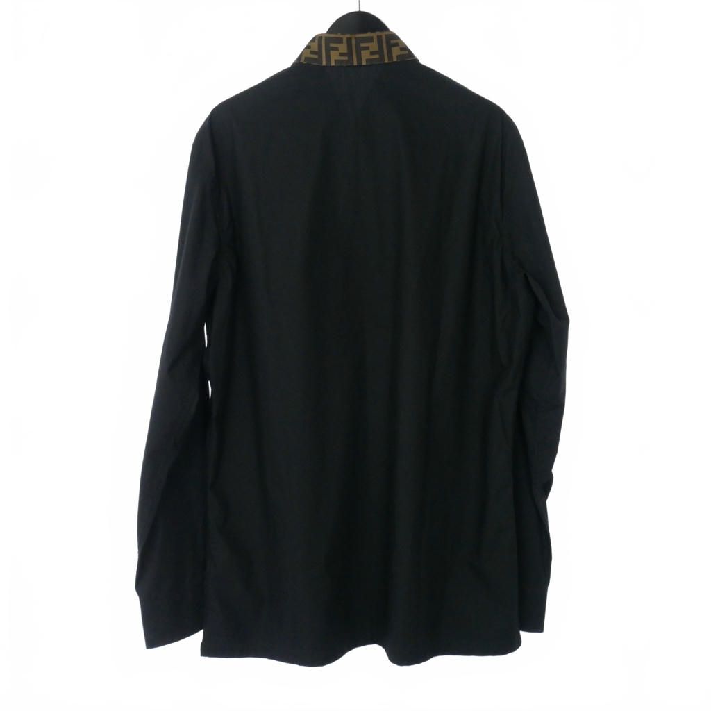 Fendi Shirt Long Sleeve Zucca Pattern Cotton Silk 41 Black — view 5