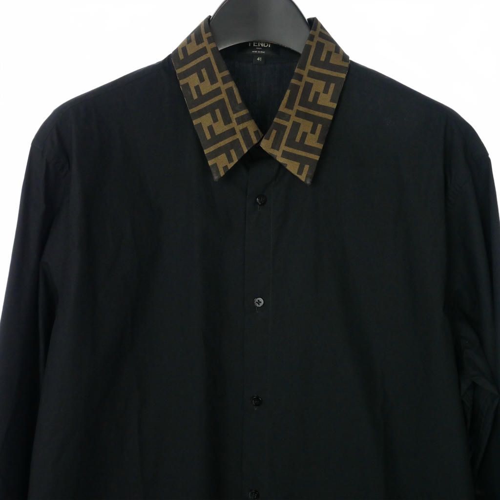 Fendi Shirt Long Sleeve Zucca Pattern Cotton Silk 41 Black — view 2