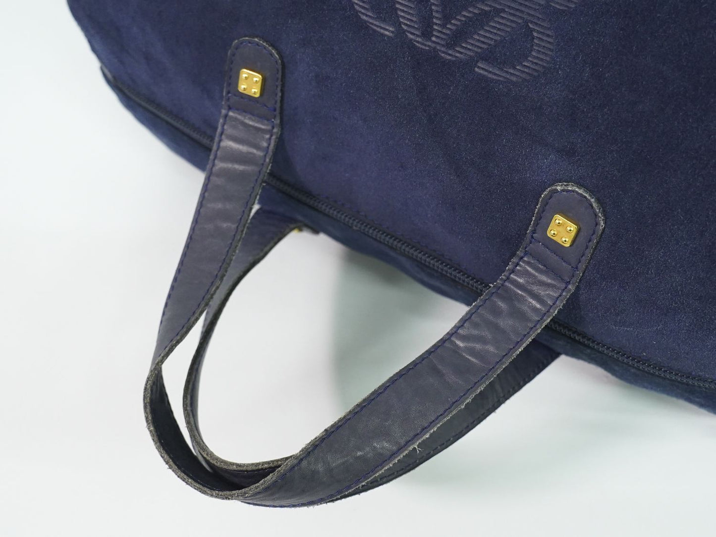 Loewe Anagram Handbag Suede Leather Navy Bag — view 4