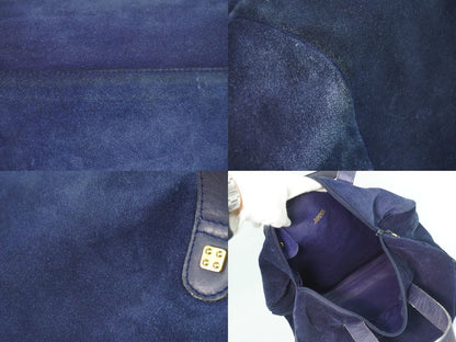 Loewe Anagram Handbag Suede Leather Navy Bag — view 8