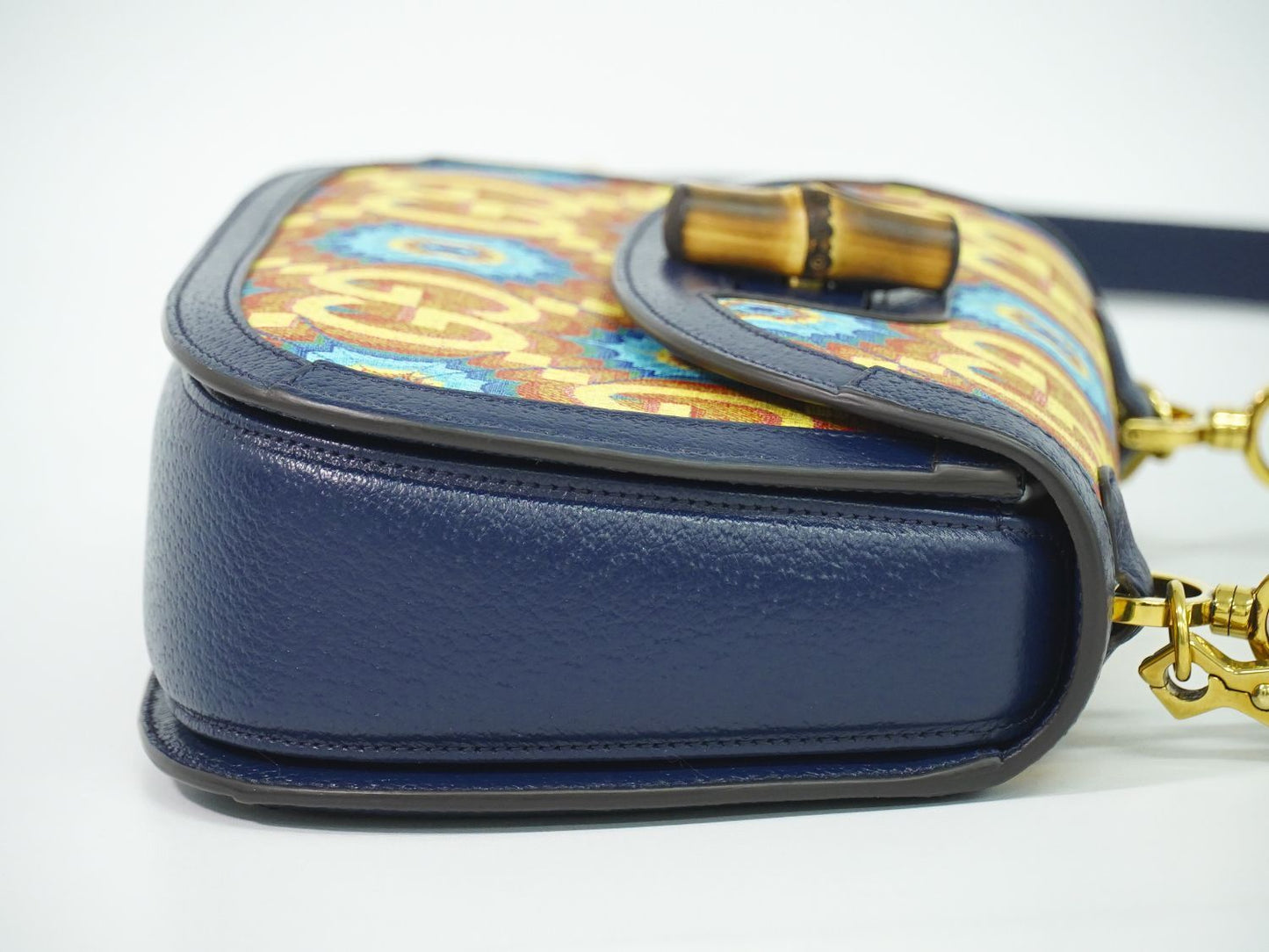 Gucci Bamboo 2-Way Shoulder Bag Pochette Leather Navy Multicolor — view 4