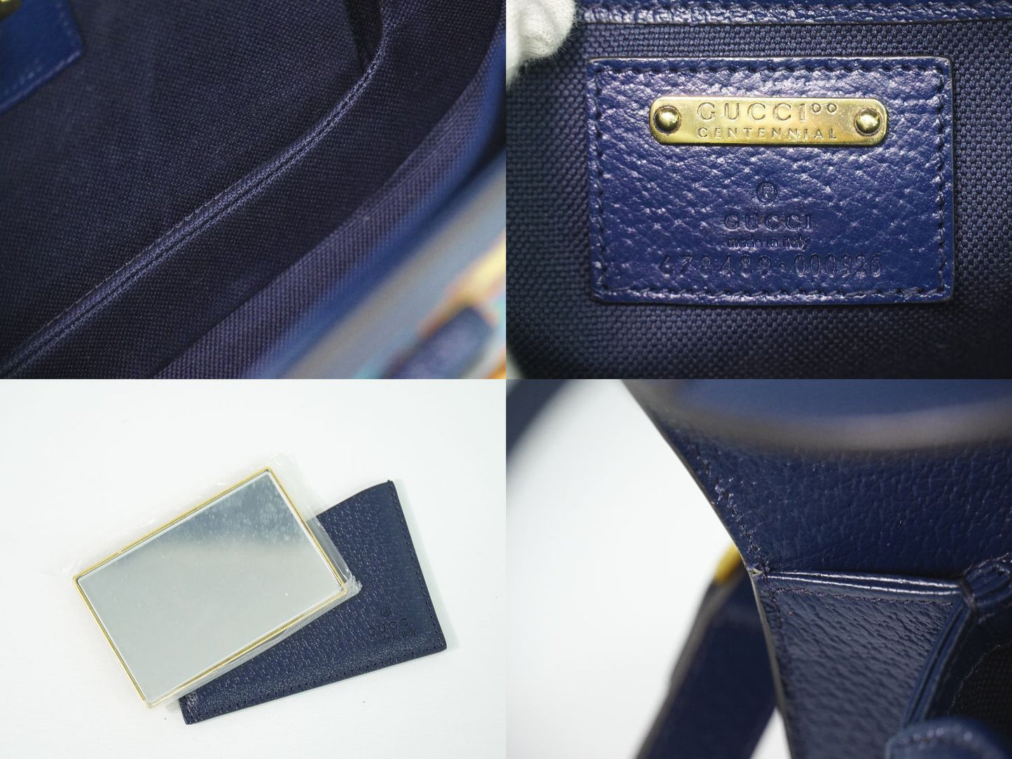 Gucci Bamboo 2-Way Shoulder Bag Pochette Leather Navy Multicolor — view 9
