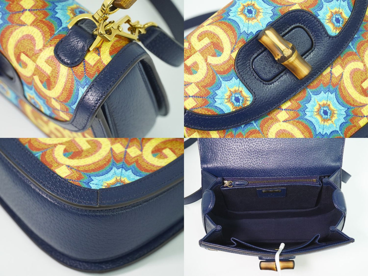 Gucci Bamboo 2-Way Shoulder Bag Pochette Leather Navy Multicolor — view 7