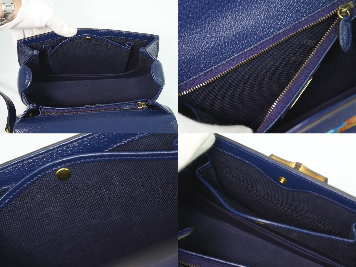 Gucci Bamboo 2-Way Shoulder Bag Pochette Leather Navy Multicolor — view 8