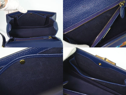 Gucci Bamboo 2-Way Shoulder Bag Pochette Leather Navy Multicolor — view 8