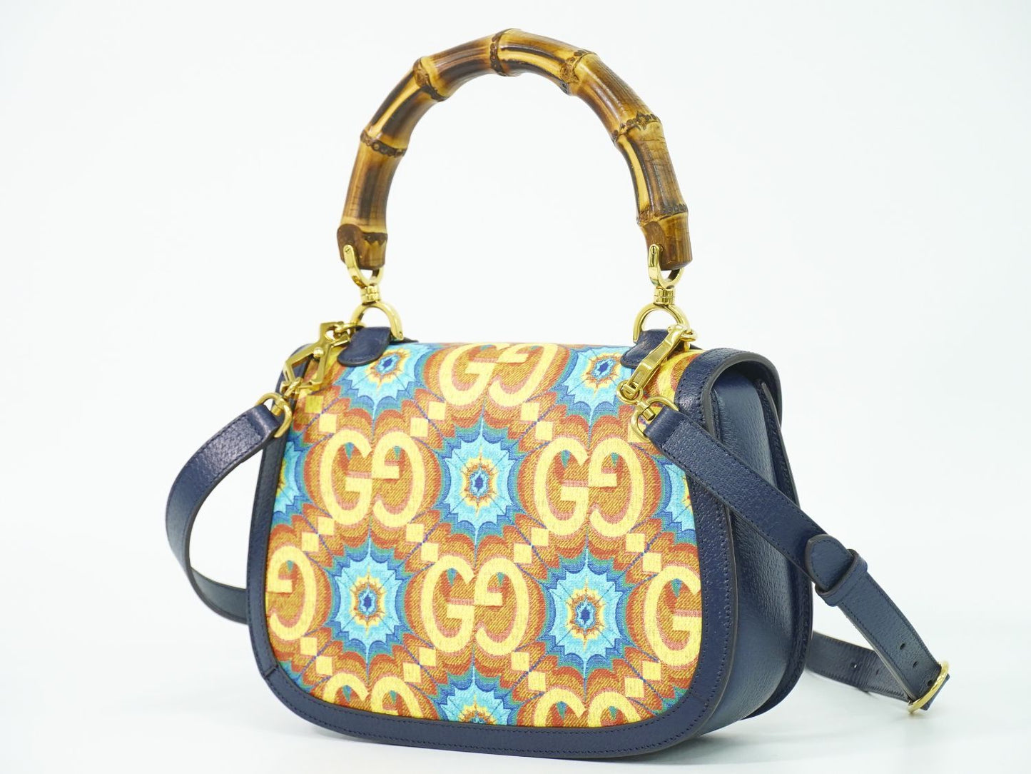 Gucci Bamboo 2-Way Shoulder Bag Pochette Leather Navy Multicolor — view 2