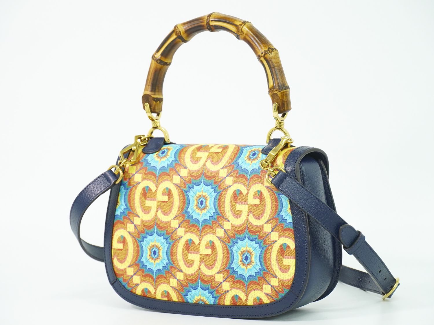 Gucci Bamboo 2-Way Shoulder Bag Pochette Leather Navy Multicolor — view 2