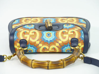 Gucci Bamboo 2-Way Shoulder Bag Pochette Leather Navy Multicolor — view 5
