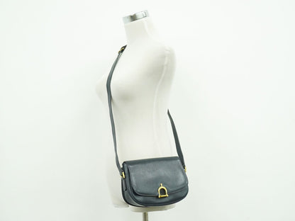 Celine Horse Shoe Shoulder Bag Pochette Leather Navy — view 6