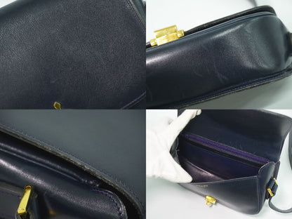 Celine Horse Shoe Shoulder Bag Pochette Leather Navy — view 8