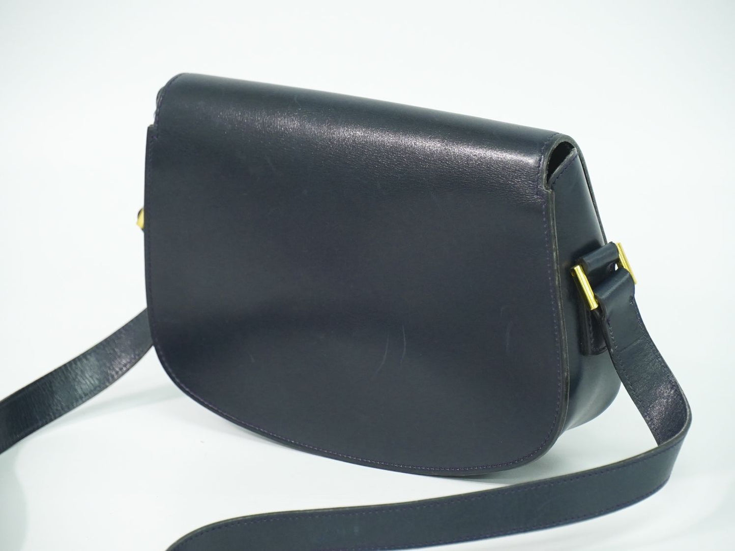 Celine Horse Shoe Shoulder Bag Pochette Leather Navy — view 2
