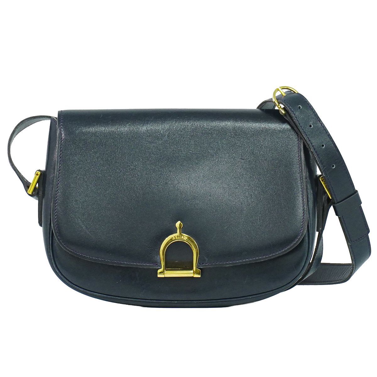 Celine Horse Shoe Shoulder Bag Pochette Leather Navy