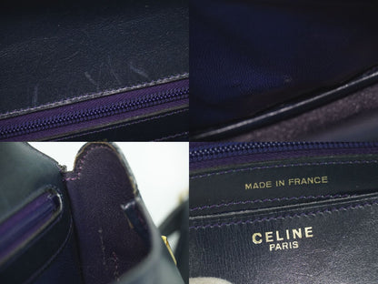 Celine Horse Shoe Shoulder Bag Pochette Leather Navy — view 9